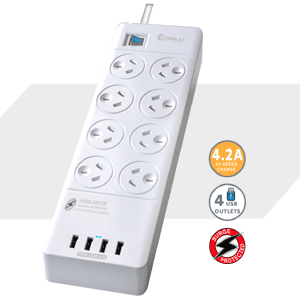8 Outlet Surge Protected USB Power Board