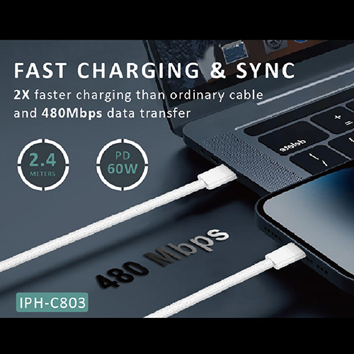 60W USB-C to USB-C Cable 2.4M - Image 2